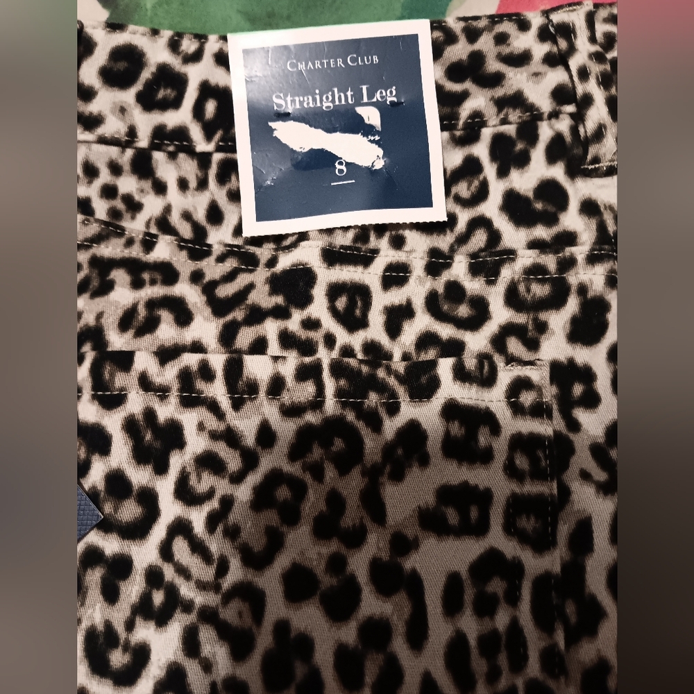 Charter Club Lexington Tan Black Leopard Print Straight Leg Pants NWT Size 8 - Picture 4 of 5